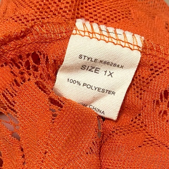 Paper + Tee Sheer Mesh Kimono Open Front Scalloped Embroidered Lace Orange 1X - Picture 12 of 12
